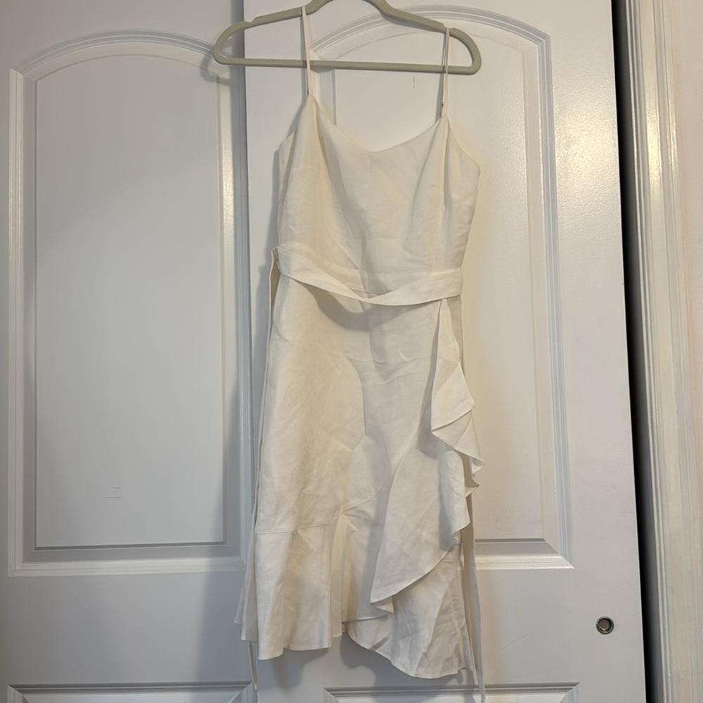 Banana Republic Linen Blend Bridal White Wrap Mini Dress 4 - Picture 4 of 7